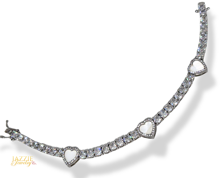 White Hearts Tennis Bracelet