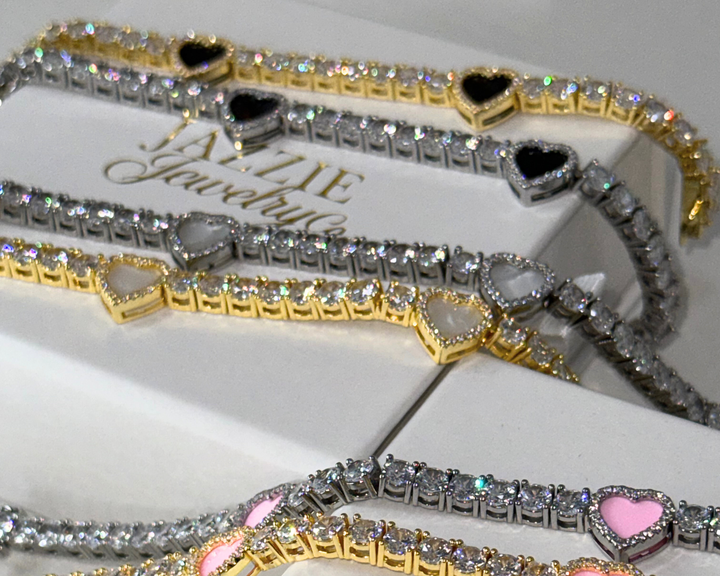 Black Hearts Tennis Bracelet