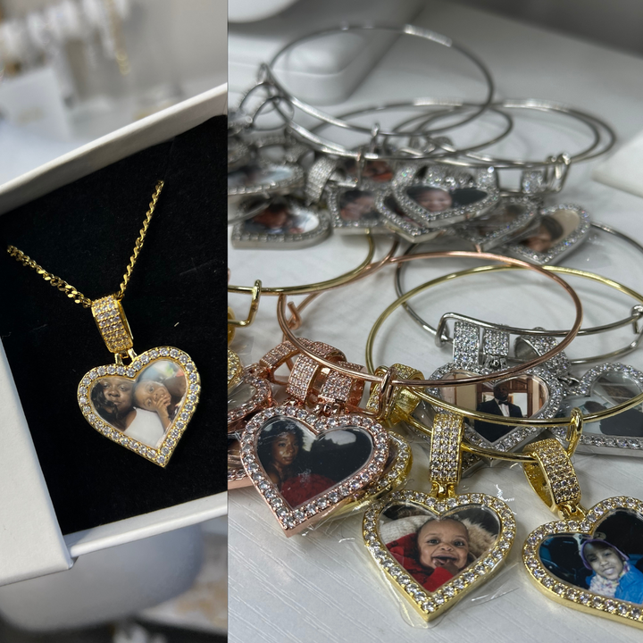 Heart Photo Charm Necklace & Bracelet Set