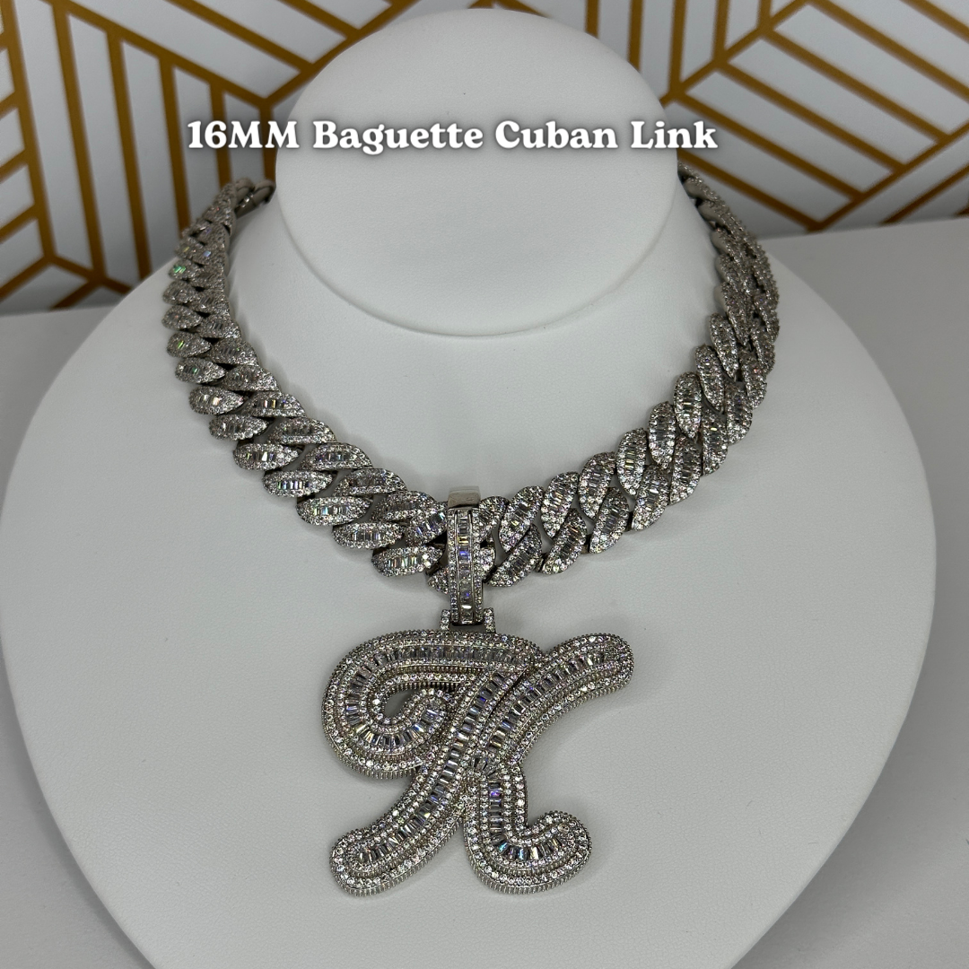 Cursive Baguette Initial Necklace