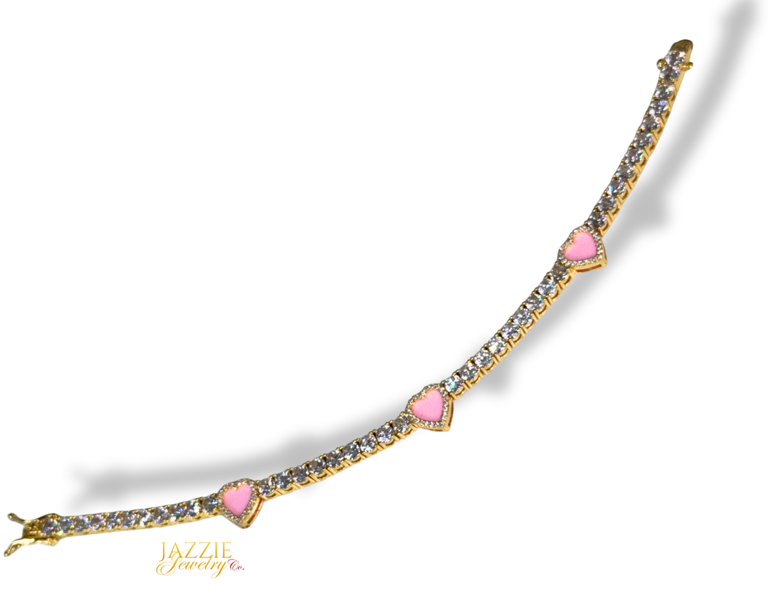 Pink Hearts Tennis Bracelet