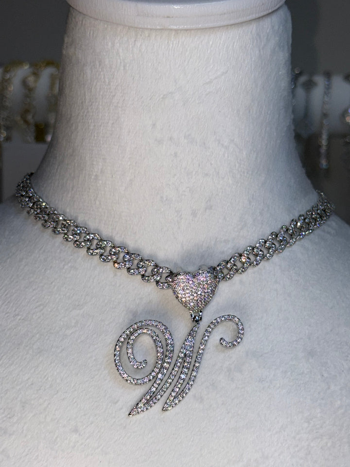 Full Of Hearts Tennis Initial Necklace