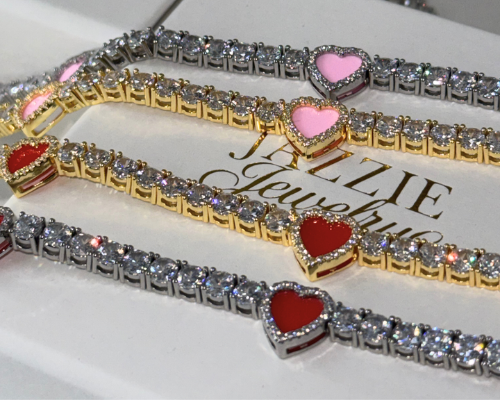 Pink Hearts Tennis Bracelet