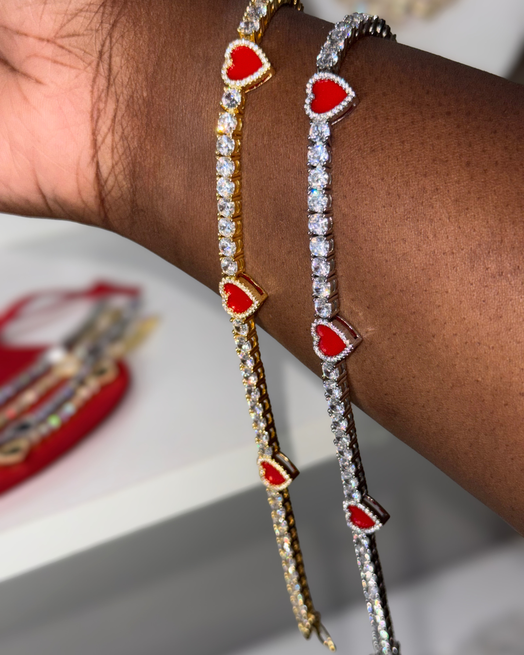 Red Hearts Tennis Bracelet