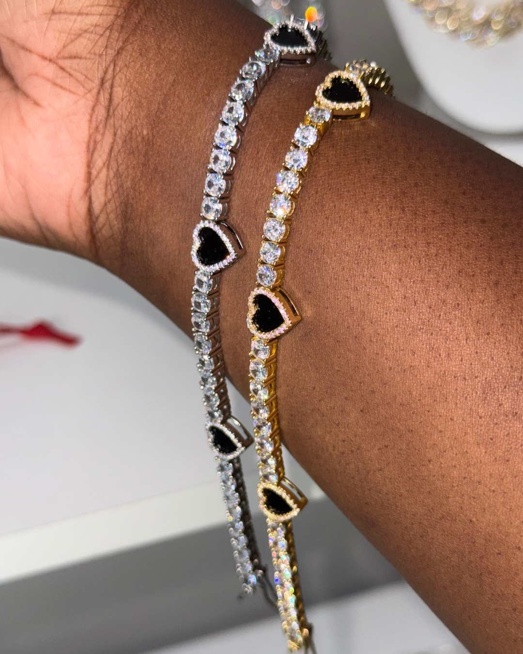 Black Hearts Tennis Bracelet