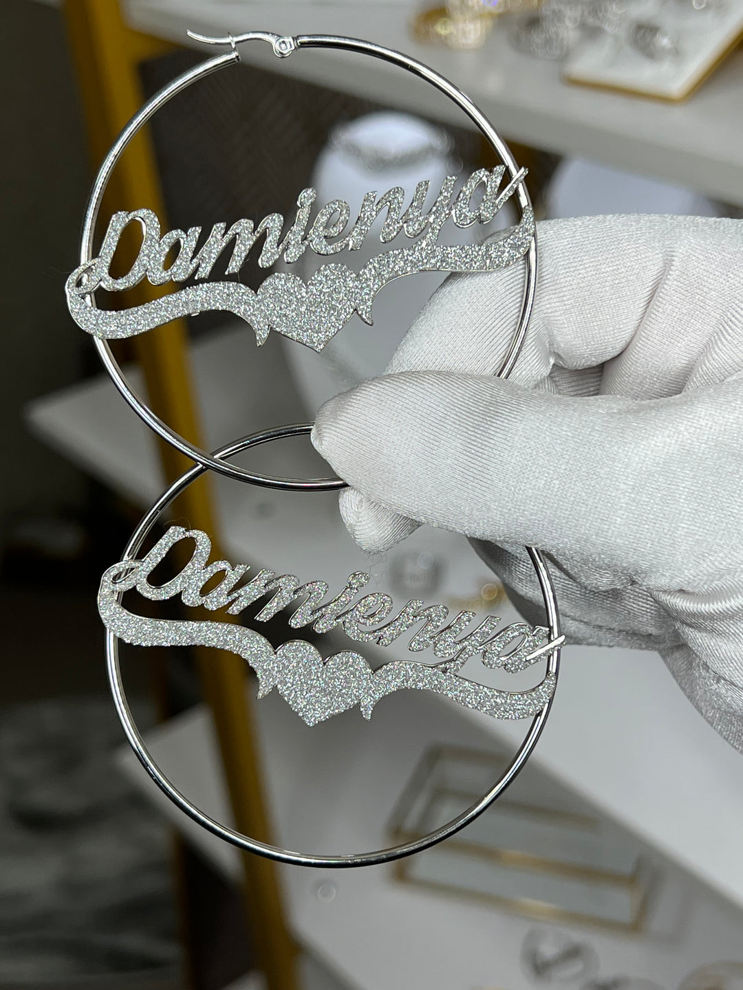 Diamond Dust Custom Nameplate Hoops