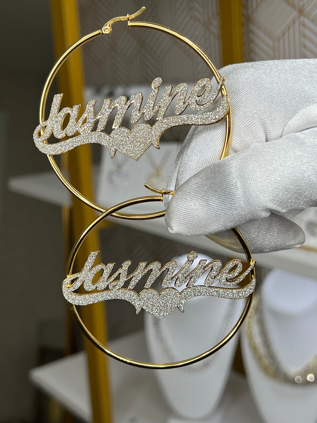 Diamond Dust Custom Nameplate Hoops